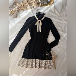 RED Valentino Tie Neck Knit Wool Mini Dress